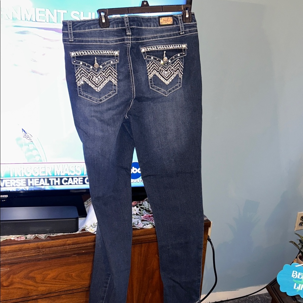 Earl Blue Jeans Straight leg skinny ankle.embellished 14